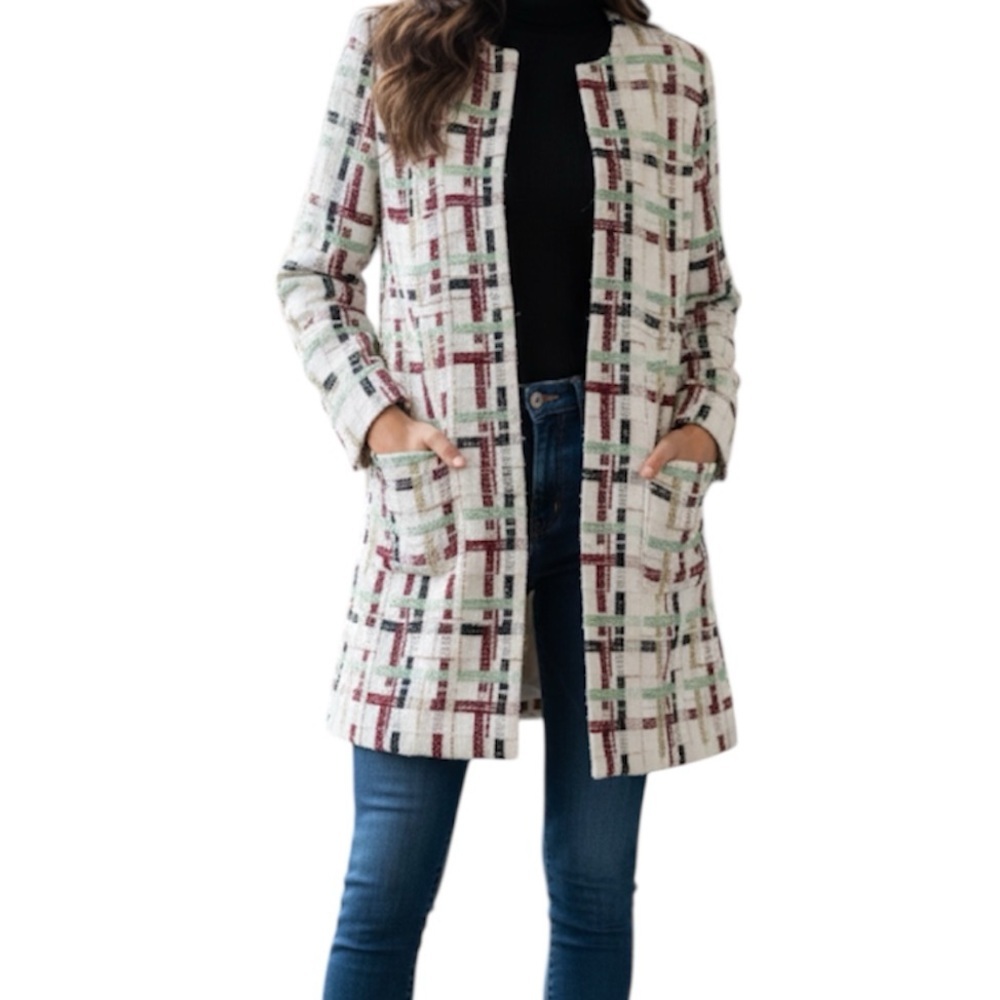 Lee Anderson Couture New York Tweed Midi Multicolored Retro Coat Size Small